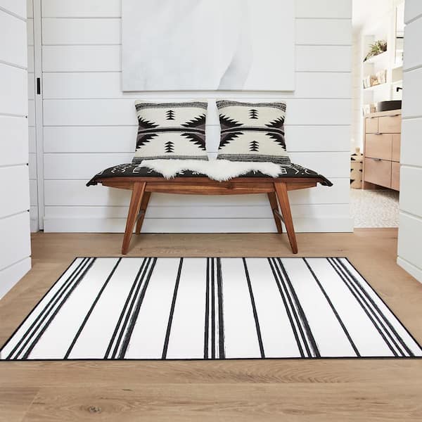 Stripe Black and White 3 ft. x 5 ft. Machine Washable Accent Rug