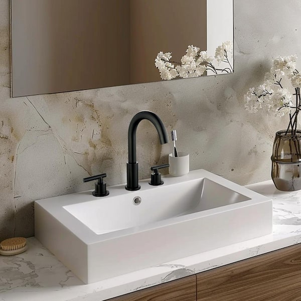 8 in. Widespread Double Handle Bathroom Faucet with Drain Kit Included in Black