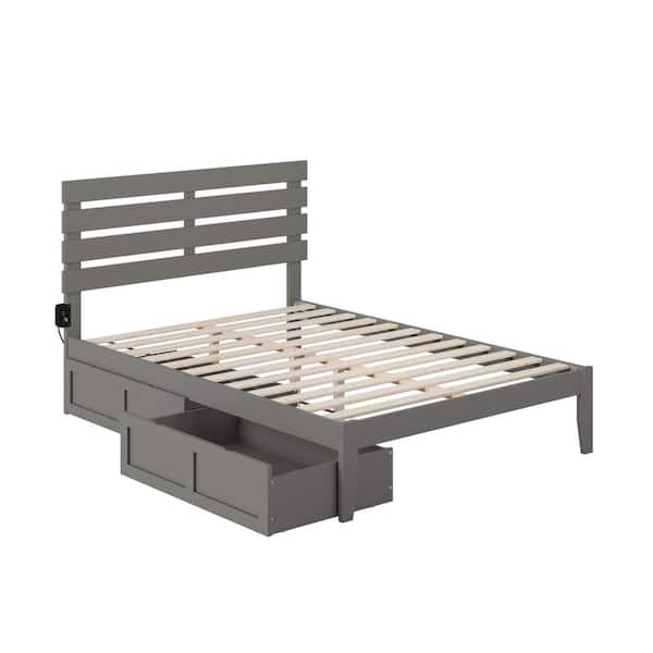 AFI Oxford Grey Full Solid Wood Storage Platform Bed with USB Turbo Charger and 2 Drawers