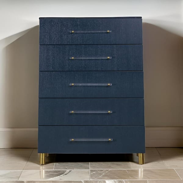 Blue and Brass 5-Drawers 38 in. Chest of Drawers Dresser Without Mirror