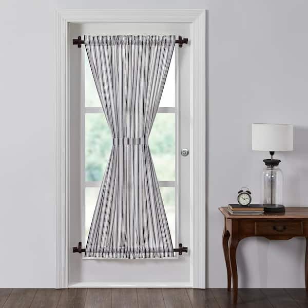 Sawyer Mill Ticking Stripe 40 in. W x 72 in. L Light Filtering Rod Pocket French Door Window Panel in Black White
