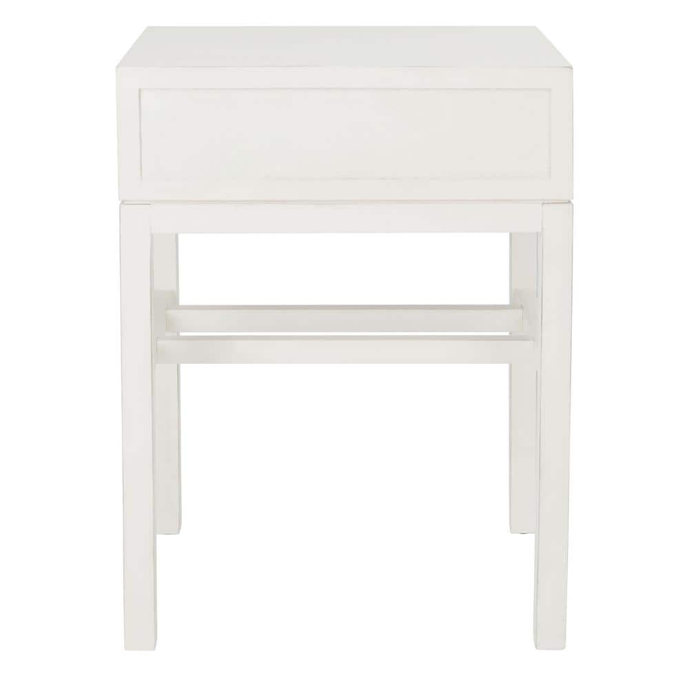 Chevron-Inspired Distressed White Wood & Metal Accent Table with Storage