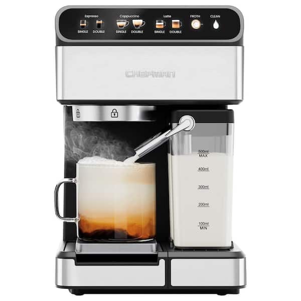Chefman 7.6 Cup Stainless Steel Automatic Espresso Machine with Milk Frother