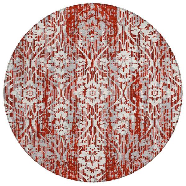 Chantille Machine Washable Indoor/Outdoor Abstract ACN2482 Red 8 ft. x 8 ft. Round Rug