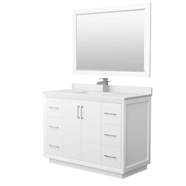 Wyndham Collection Strada 48 in. W x 22 in. D x 35 in. H Single Bath Vanity in White with White Cultured Marble Top and 46" Mirror