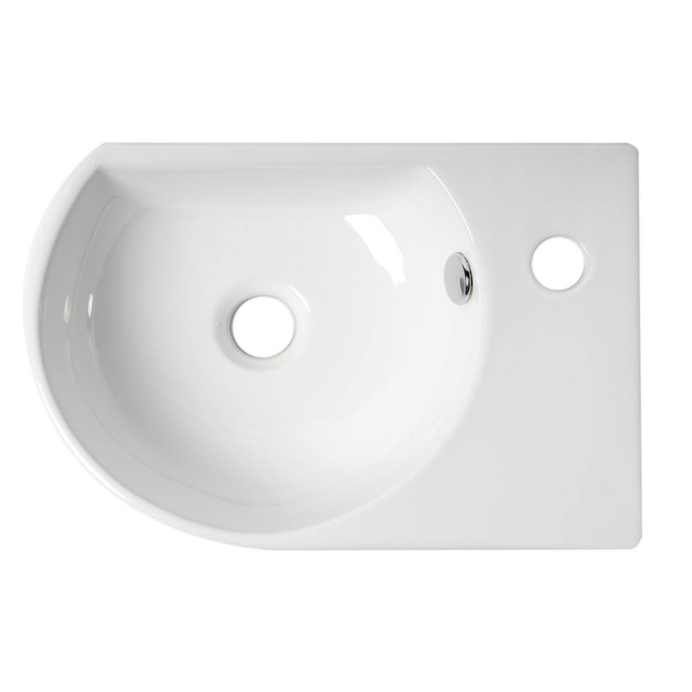 White Ceramic Wall-Mounted Oval Bathroom Sink with Overflow