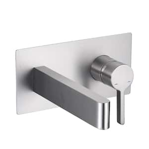 Single Handle Wall Mounted Modern Bathroom Sink Faucet Solid Brass in Brushed Nickel