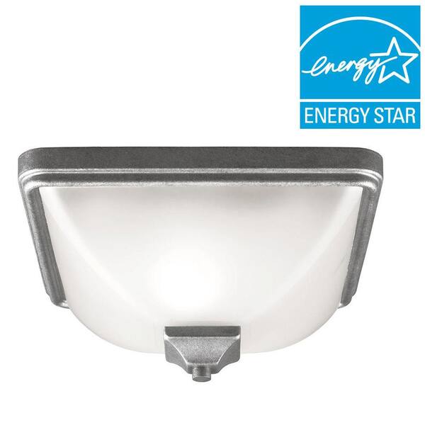 Generation Lighting Irving Park 1-Light Outdoor Weathered Pewter Fluorescent Ceiling Flushmount with Satin Etched Glass