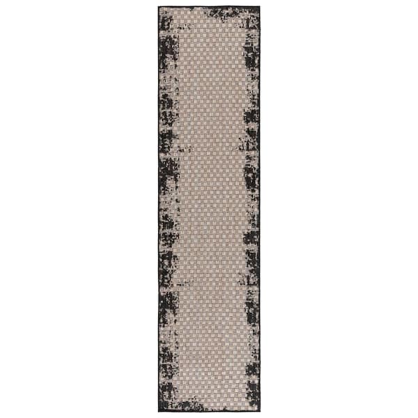 Beach House Black/Beige 2 ft. x 8 ft. Distressed Border Indoor/Outdoor Runner Rug