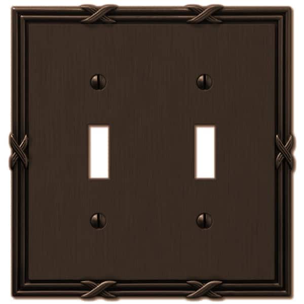AMERELLE Ribbon and Reed 2 Gang Toggle Metal Wall Plate - Aged Bronze