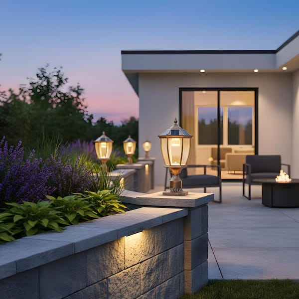 20.1 in. 1-Light Bronze Solar Retro Outdoor Post Top Lantern with LED Light(2-Pack)