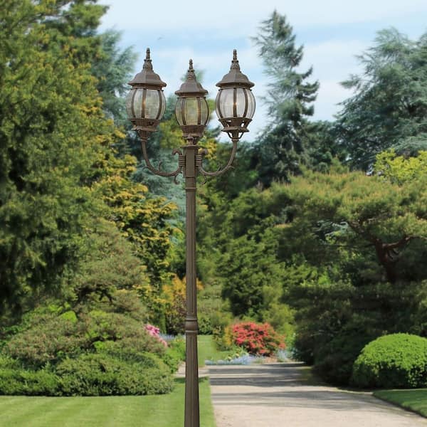 Bel Air Lighting Parkway 7.6 ft. 3-Light Rust Outdoor Lamp Post Light Fixture Set with Clear Glass