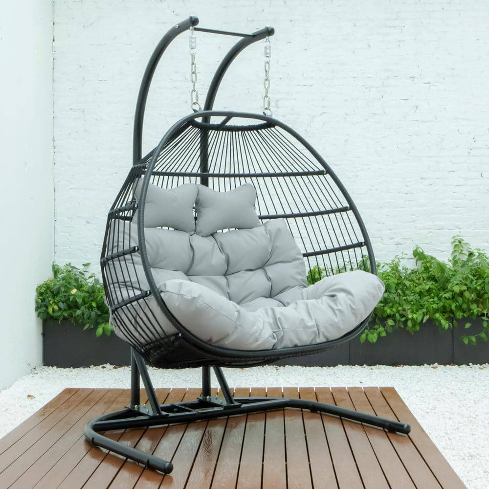 Gray Aluminum Hanging Pod Chair with Cushions for Deck