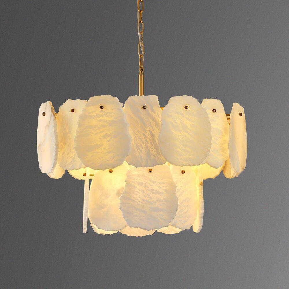 23 in. 8-light Alabaster Round pendant light, 2-Tiers Natural Brass Alabaster pendant light, Luxury White pendant light price history on PriceWatchPro