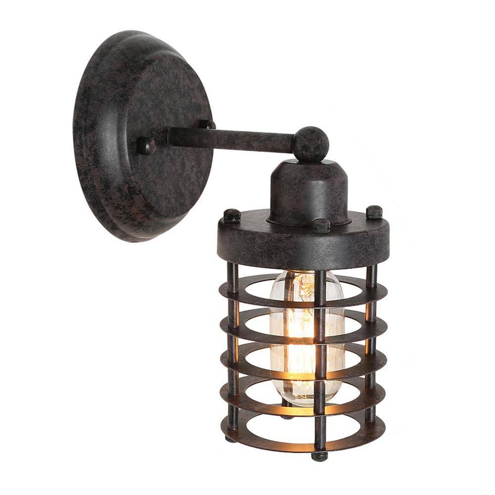 5.1 in 1-Light Rustic Iron Wall Sconce with Industrial Cage Design, Perfect