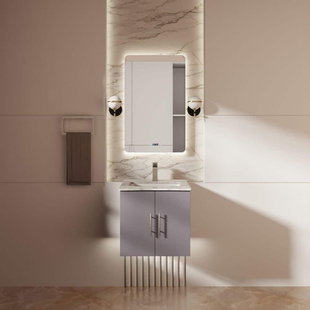 Geneva 24 in. W x 22 in. D Dark Grey Bath Vanity with Carrara Marble Top and LED Mirror price history on PriceWatchPro