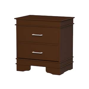 Dark Brown Wood 2-Drawer Nightstand / End Table with Silver Handles
