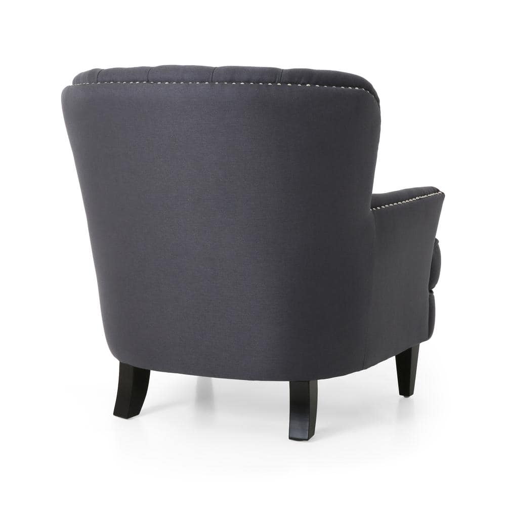 Handcrafted Dark Brown Wood & Gray Polyester Club Chair