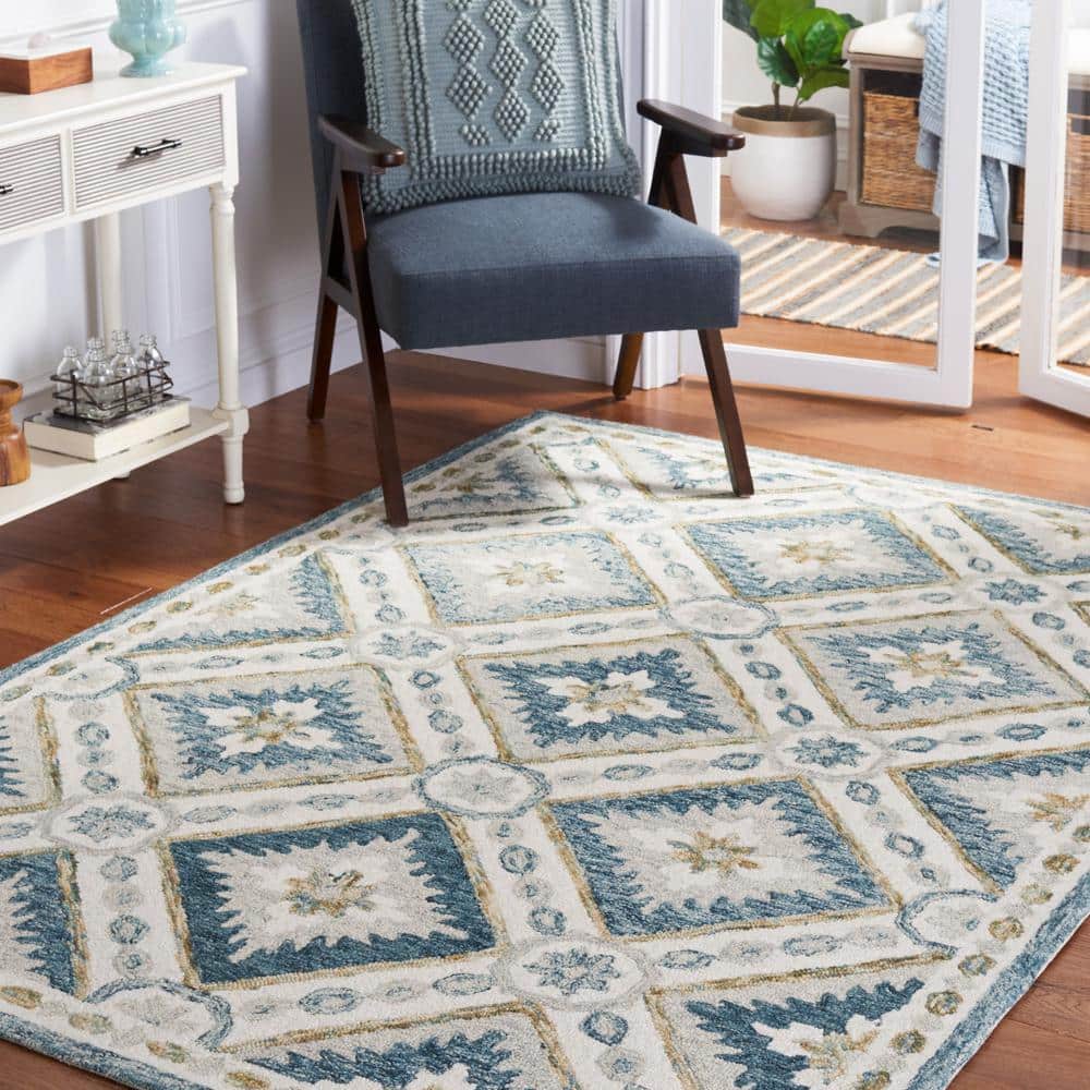 Handmade Blue and Ivory Wool Tufted 3' x 5' Area Rug