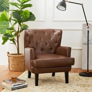 Mid-century Modern Coffee Leatherette Button-tufted Accent Arm Chair