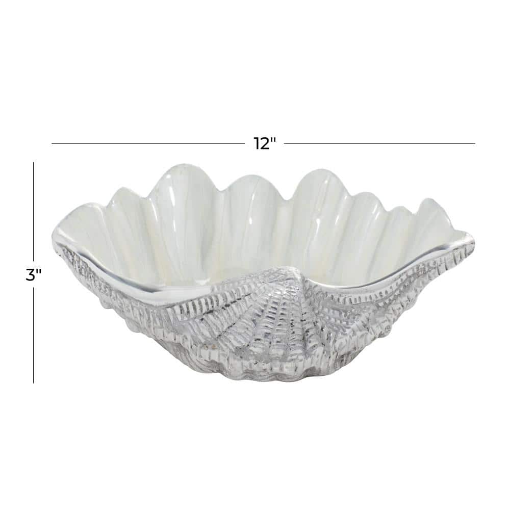 White Aluminum Shell Shaped Serving Bowl with Enamel Finish