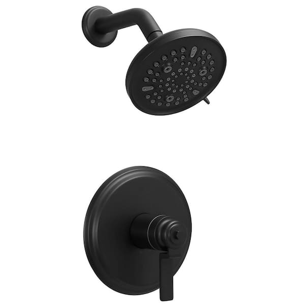 PERLIRIA INC Single Handle 1-Spray Shower Faucet 1.8 GPM with Drip Free, Wall Mount 8 Functions Head Shower in Matte Black