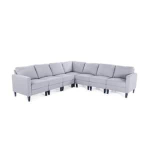 32 in. Square Arm 7-Piece Polyester L-Shaped Sectional Sofa in Light Gray