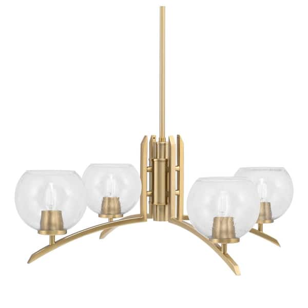 Unbranded Siena 26.25 in. 4-Light New Age Brass Chandelier with 5.75 in. Clear Bubble Glass Shade, No Bulbs Included