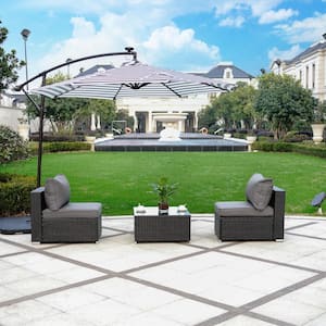 JAZZY 3-Piece Rattan Seating Group with Espresso/Gray Cushions