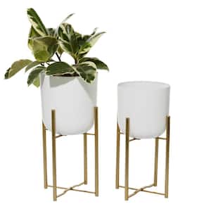 22 in., and 20 in. Large White Metal Indoor Outdoor Dome Planter with Removable Stand (2- Pack)