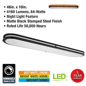 46 in. x 10 in. Matte Black Orbit LED Flush Mount Ceiling Light Night Light Feature 4160 Lumens 3000K 4000K 5000K