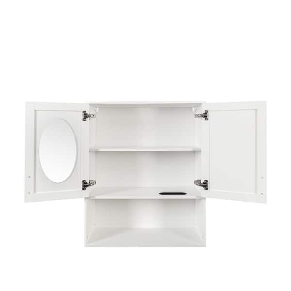 31.50 in. W x 37.80 in. H Rectangular White Surface Mount Medicine Cabinet with Mirror, with Facial Tissues Slot