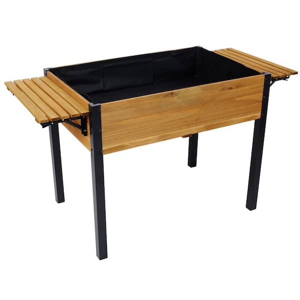 Unbranded 52.7 in. W x 29.5 in. H Metal Leg Wood Elevated Planter Box with Folding Side Table