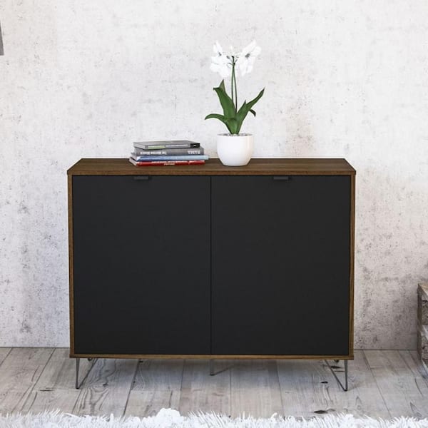 Polifurniture Brentwood Black and Walnut Wood 40 in. Sideboard with 2-Doors