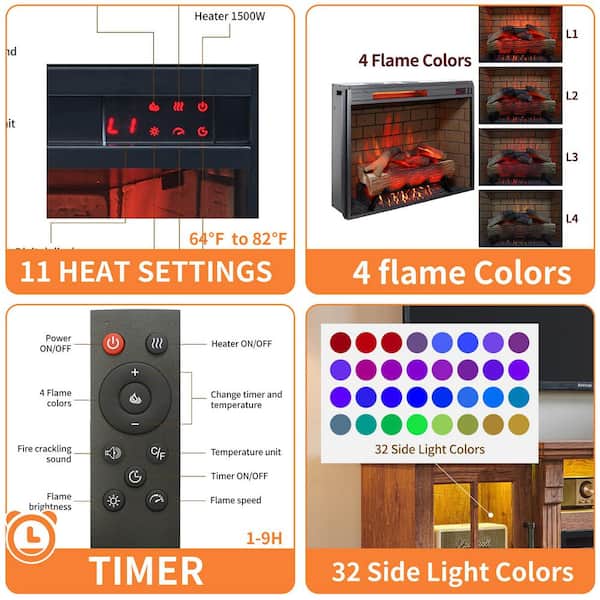 65 in. Freestanding Fireplace TV Stand with 28 in. Electric Fireplace and LED Light in Brown, for TVs up to 75 in.