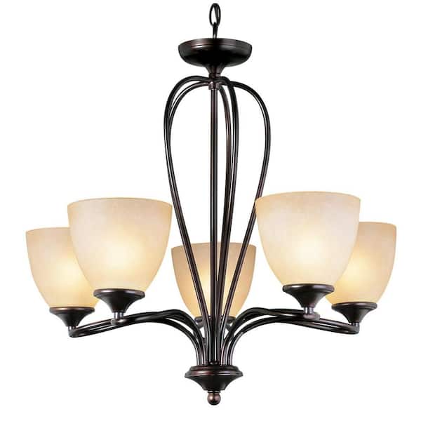 Bel Air Lighting 5-Light Oil Rubbed Bronze Chandelier with Tea Stain Glass