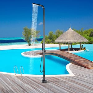 Outdoor Exposed 3-Handle Freestanding Tub Faucet with Rainfall Shower Head in Matte Black