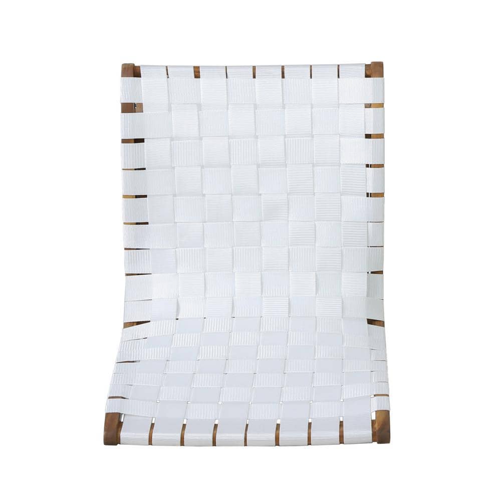 White and Teak Armless Rope Weave Lounge Chair Set
