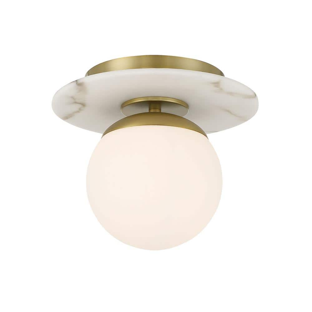 Minka Lavery Orban 9 in. 1-Light Soft Brass and Faux Alabaster Semi ...