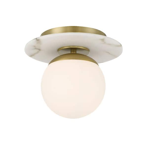 Minka Lavery Orban 9 in. 1-Light Soft Brass and Faux Alabaster Semi ...