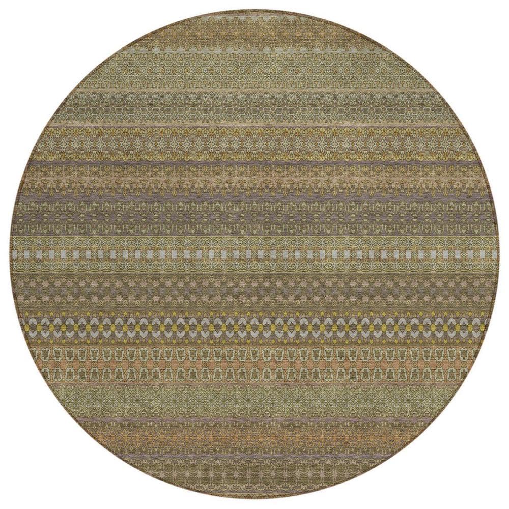 Khaki 8 ft. Round Woven Striped Polyester Round Indoor/Outdoor Area Rug price history on PriceWatchPro