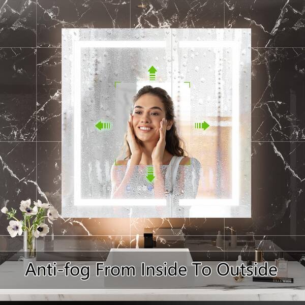 Xzkai 36 in. W x 36 in. H Rectangular LED Anti-Fog Medicine Cabinet with Mirror and USB Outlet, Nightlight