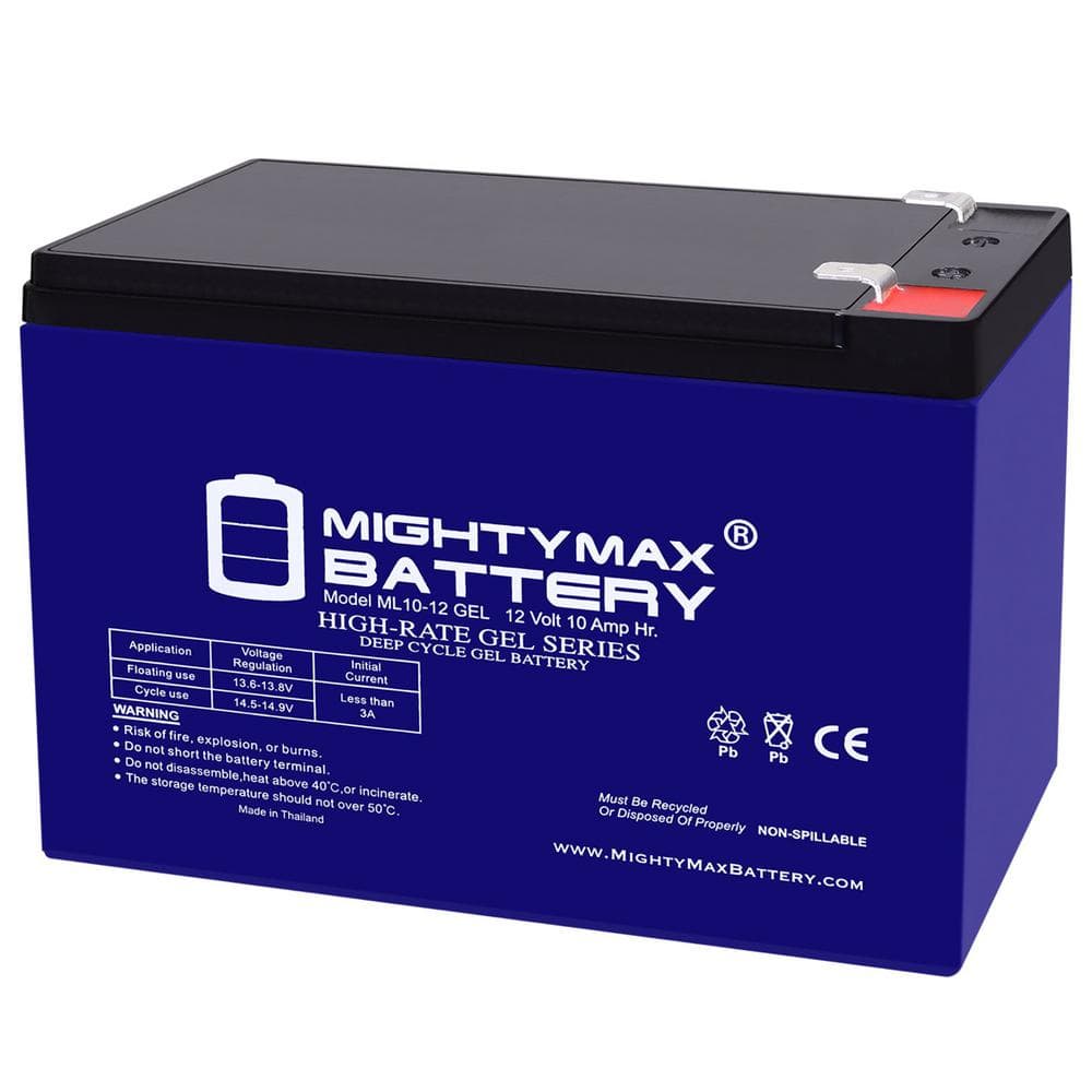 MIGHTY MAX BATTERY ML10-12GEL - 12 Volt 10 AH, GEL Type, F2 Terminal ...