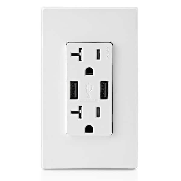 Decora 20 Amp 125-Volt Combination Duplex Outlet and USB Outlet, White (2-Pack) T5832-2BW
