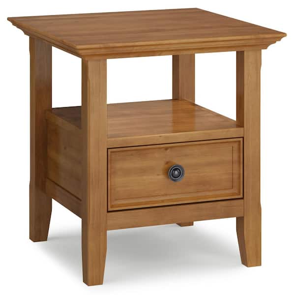 Simpli Home Amherst 19 in. Wide Light Golden Brown Square Solid Wood Traditional End Table