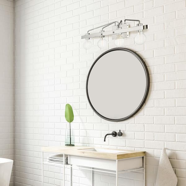 Ravella 33.25 in. 4-Light Polished Nickel Industrial Vanity Light