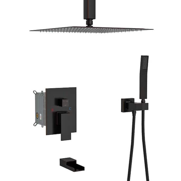 Unbranded Ceiling Mount Single Handle 1-Spray Tub and Shower Faucet 1.8 GPM with Shower Head in. Oil Rubbed Bronze(Valve Included)