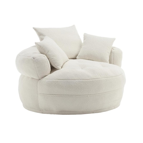 HOMEFUN Modern White Chenille Swivel Upholstered Barrel Living Room ...