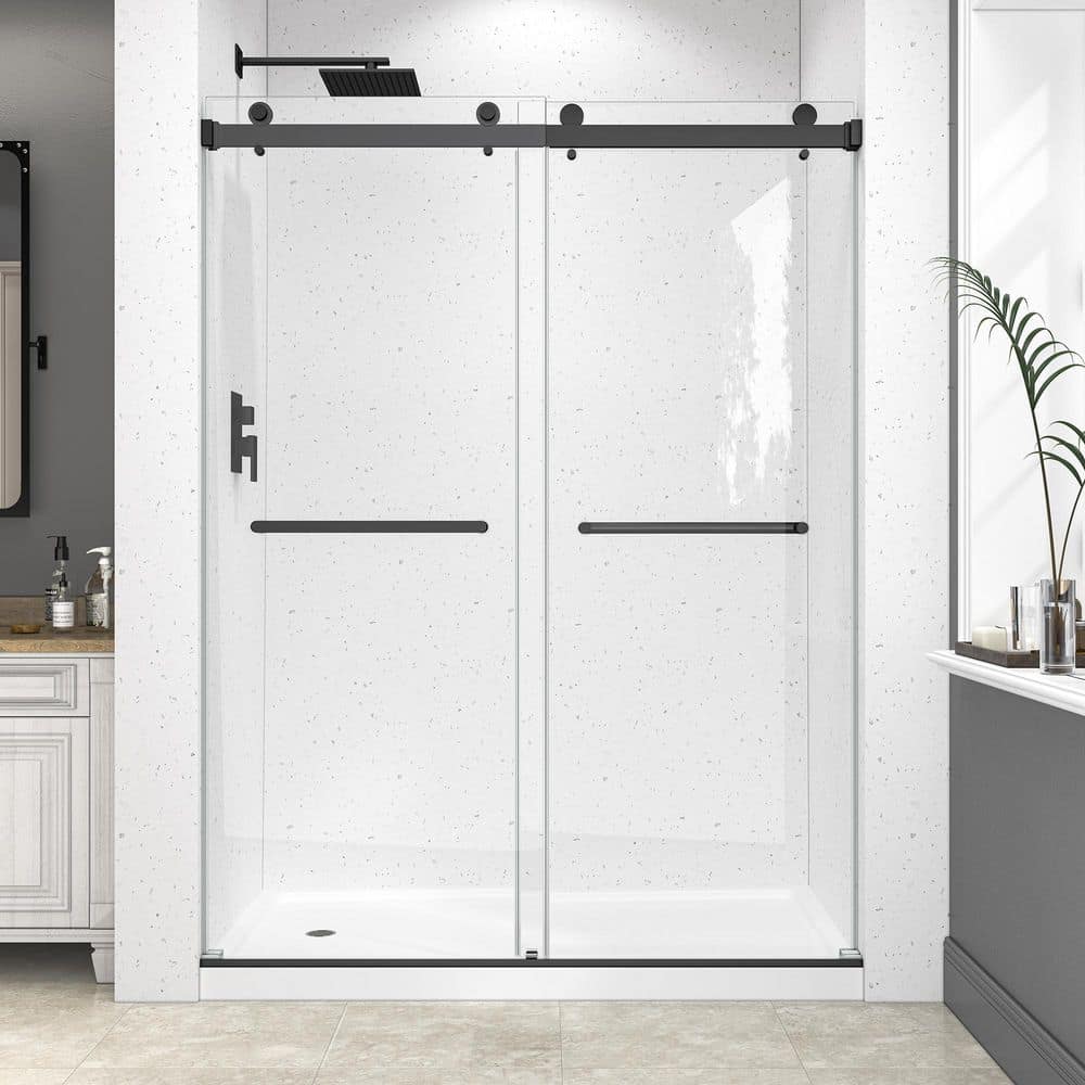 55 to 60 in. W x 78 in. H Sliding Frameless Shower Door in Matte Black Finish with 1/4 in. Clear Tempered Glass price history on PriceWatchPro