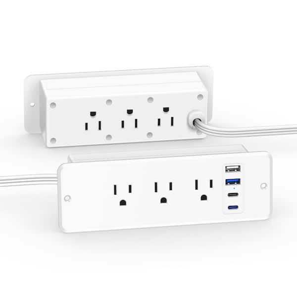 Lukyamzn 6 ft. Cord 6-Outlets Dual Side Recessed Power Strip Surge Protector in White with USB Ports, Hidden Charging Station